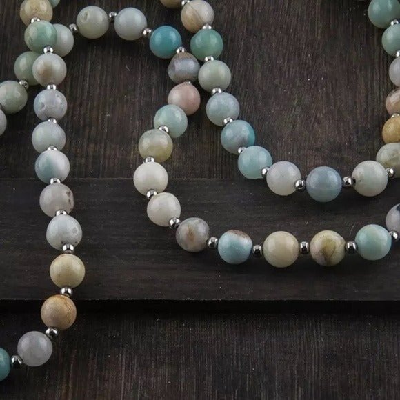 Mala Meditation Beads yoga bohemian necklace blue boho turquoise natural - Picture 4 of 8
